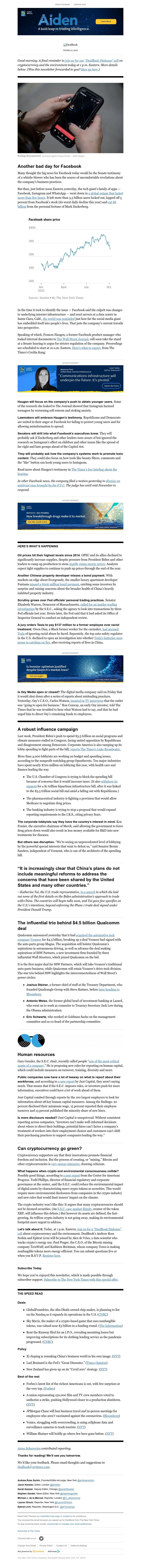 The New York Times - DealBook: Going down