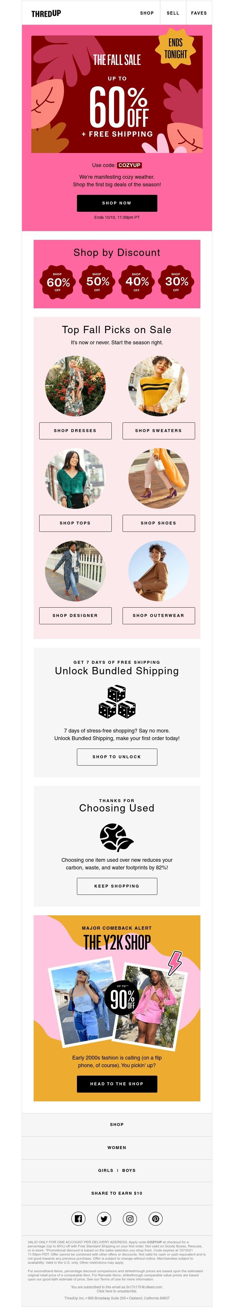 thredUP - Up to 60% off + FREE shipping: FINAL HOURS 🍂