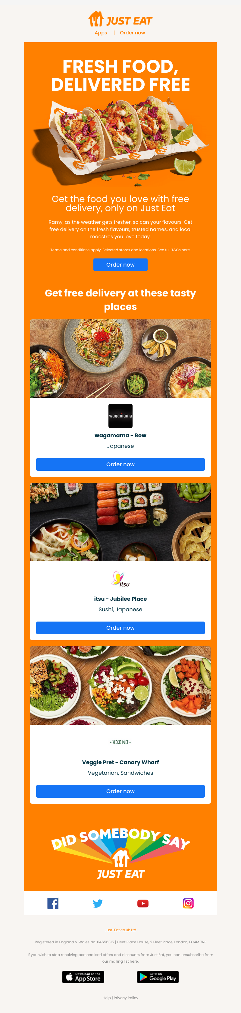 Just Eat - Ramy, get the food you love, delivered free 🌮