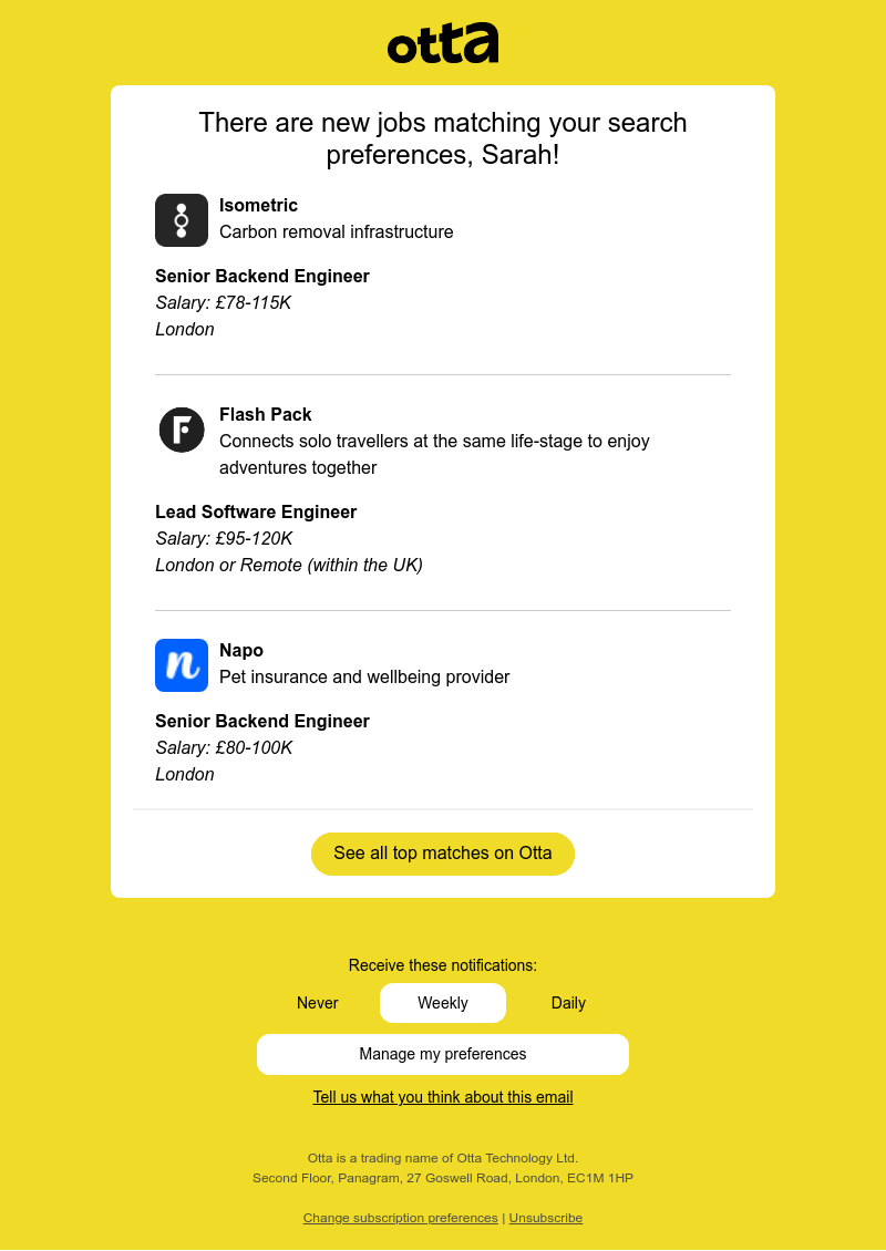 Otta - New match: Senior Backend Engineer at Isometric