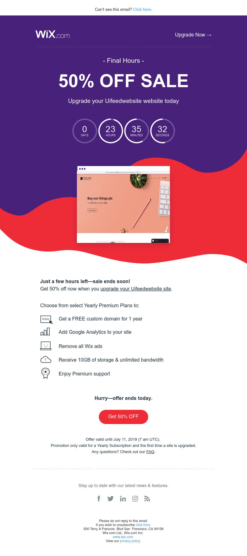 Wix - 50% OFF! Time’s running out—upgrade your Uifeedwebsite website