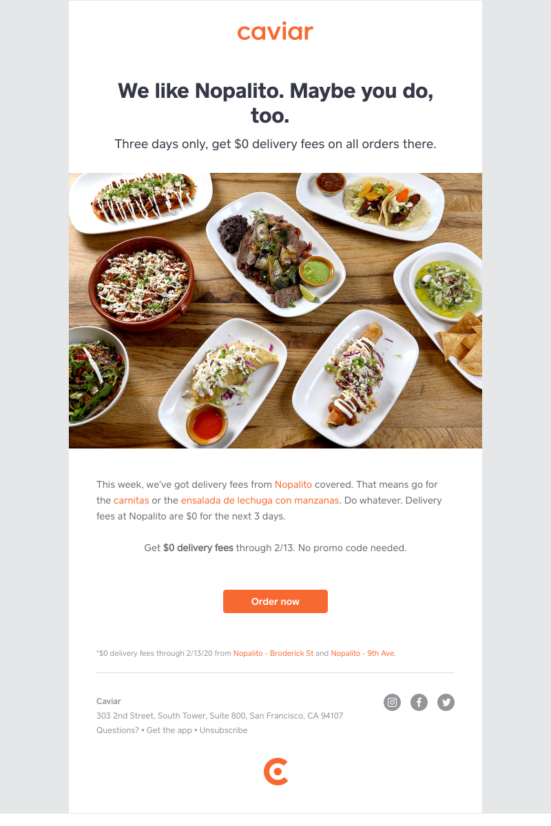  - Nopalito. Delivered without the delivery fee.