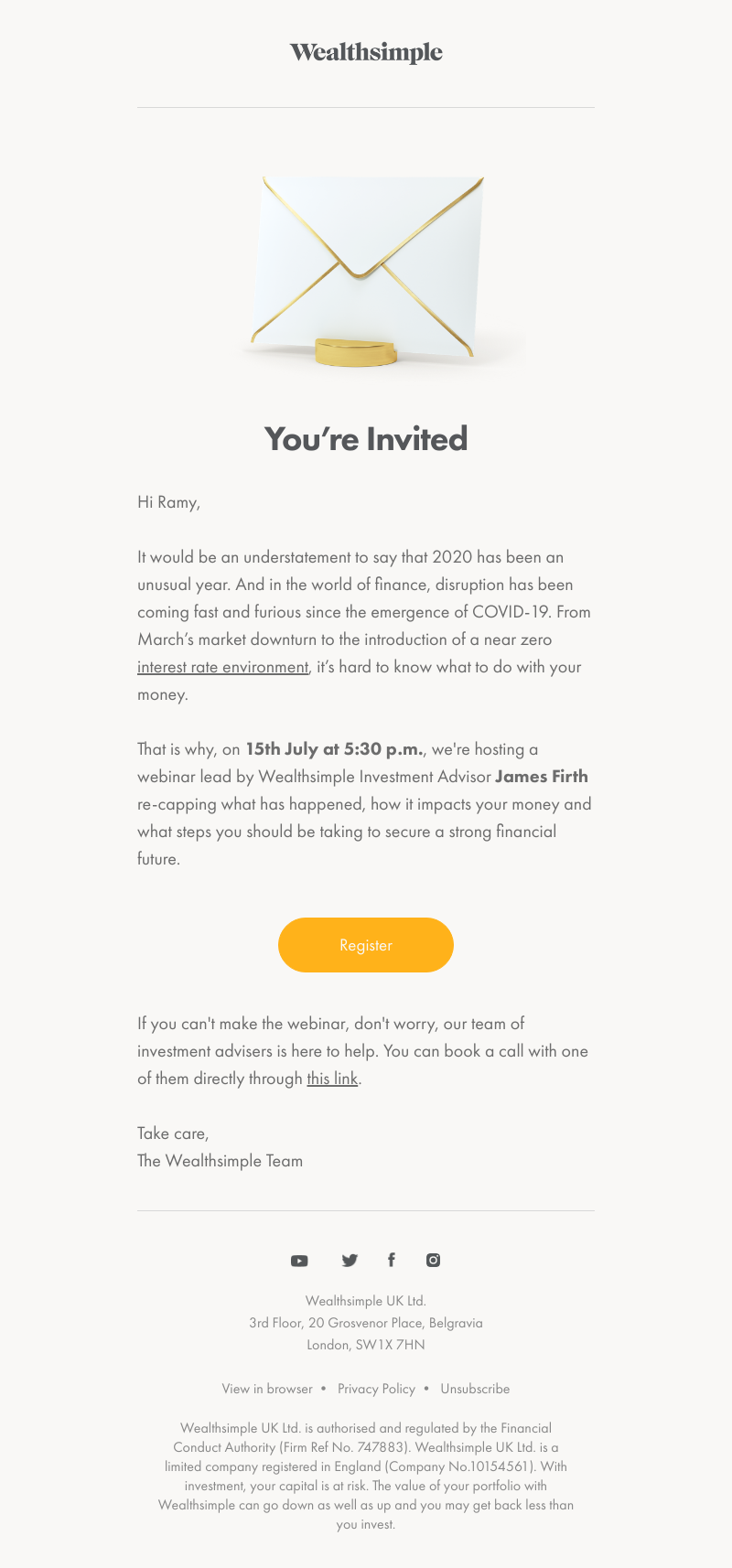 Wealthsimple - Webinar Invite: What on earth has happened in 2020? - 15th July