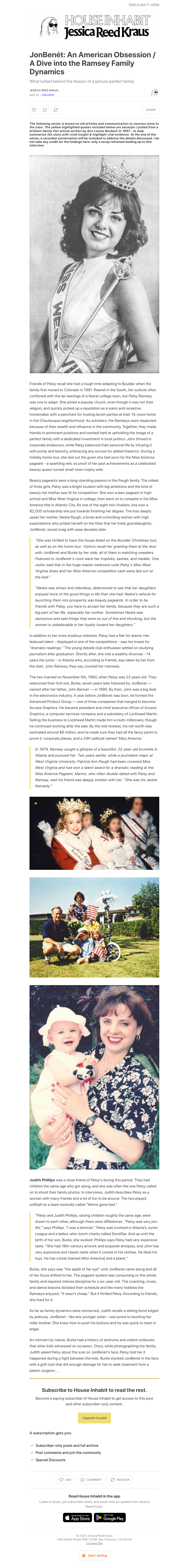 Substack - JonBenét: An American Obsession / A Dive into the Ramsey Family Dynamics