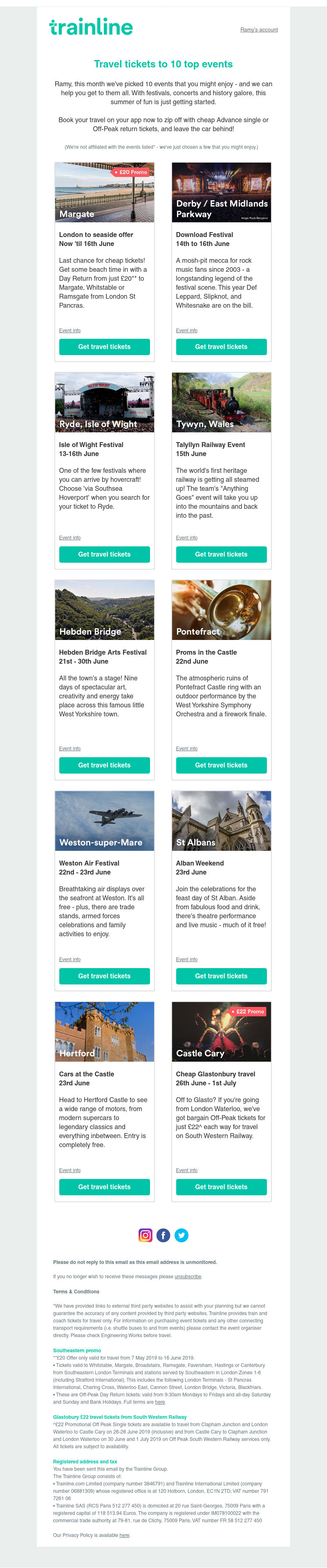 Trainline - ☀️ Cheap travel to 10 top June events ☀️