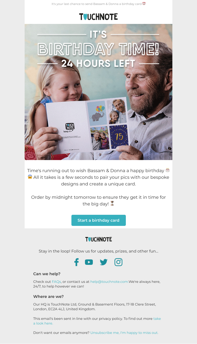 TouchNote - Last chance to send a birthday card! 🎉
