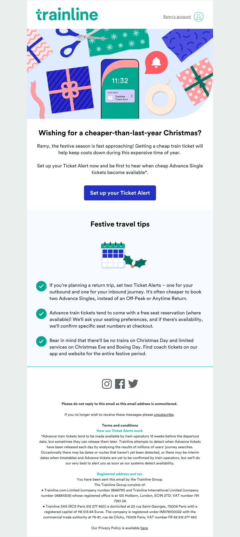 Trainline - Ramy, get ready for cheap Advance tickets this Christmas!