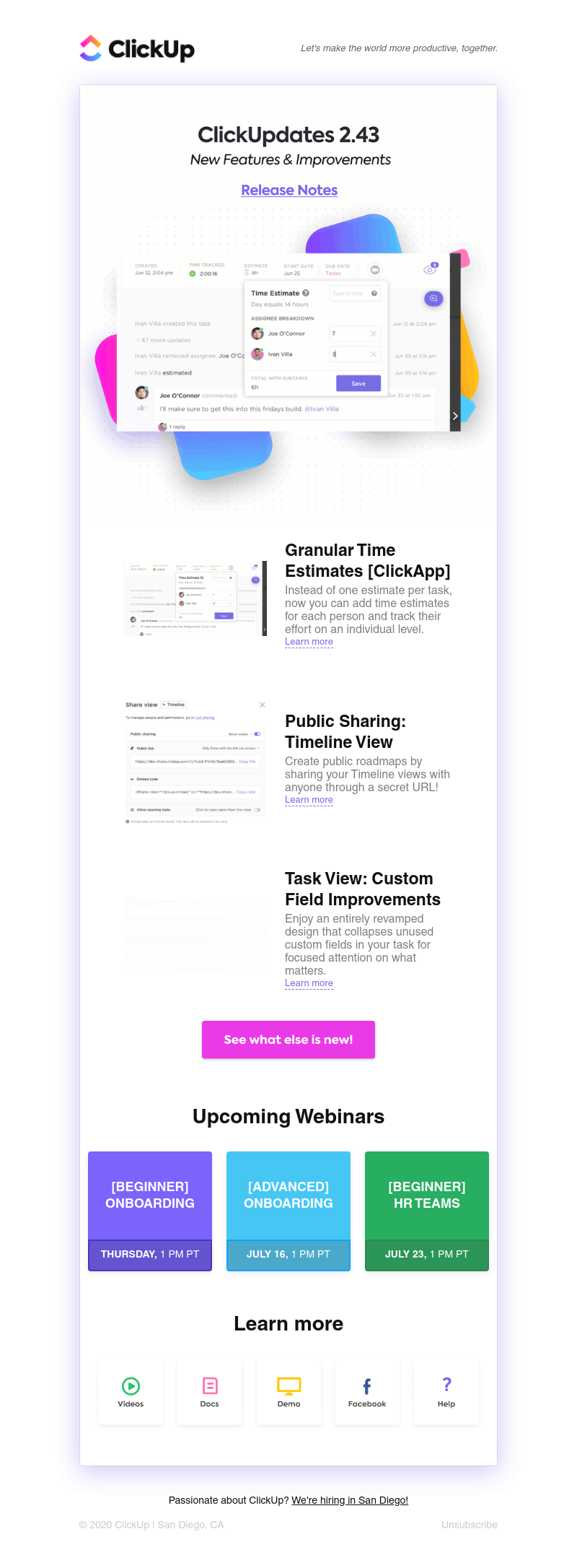 ClickUp - ClickUpdates 2.43 ⏱ Granular Time Estimates, Public Timeline, Custom Field Improvements, more!