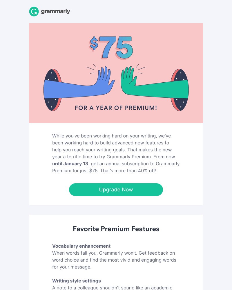 Grammarly - $75 New Year sale: Achieve your writing resolutions
