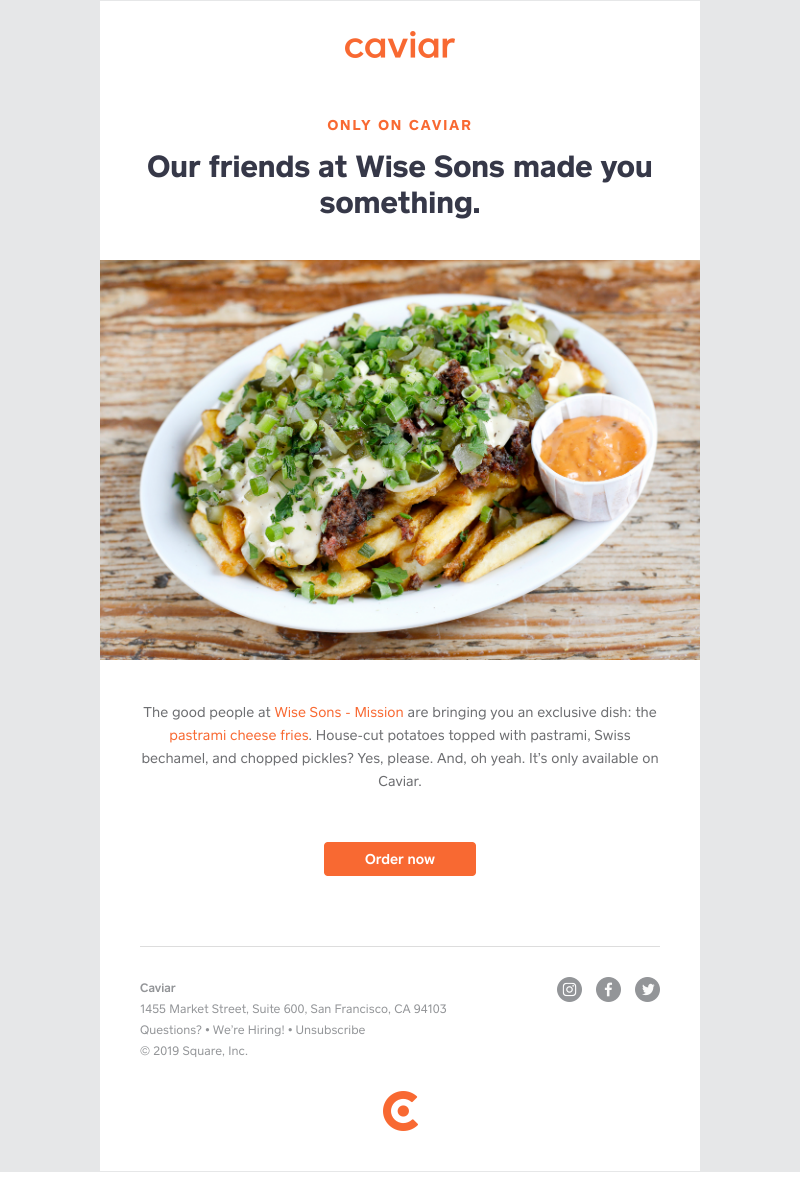  - An exclusive dish from Wise Sons, only on Caviar