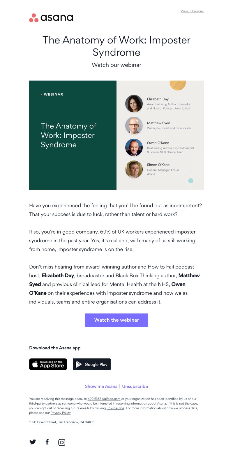 Asana - Hear from Elizabeth Day and Matthew Syed on Imposter Syndrome