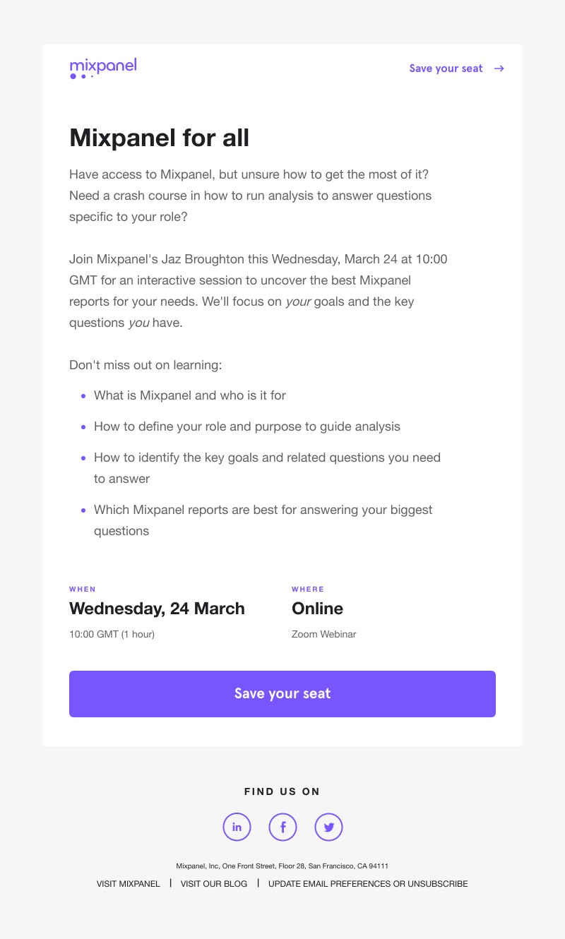 Mixpanel - Last chance! Build Mixpanel reports to answer your top analytics questions–join 24 March