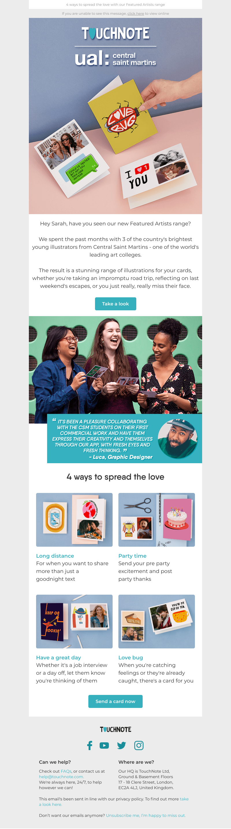 TouchNote - Sarah, have you seen our new Featured Artists designs?