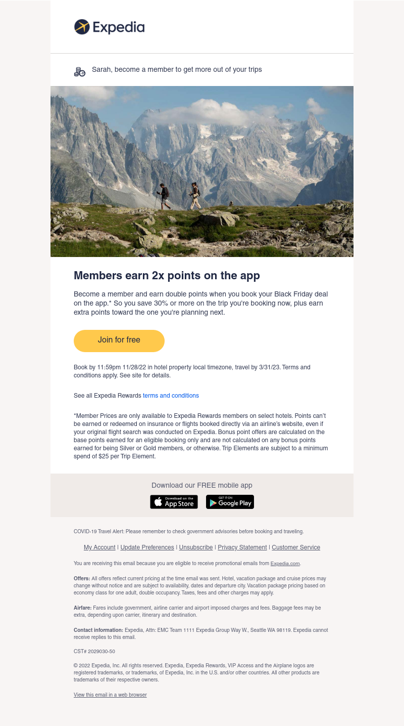 Expedia - Join now to get 2x points on the app