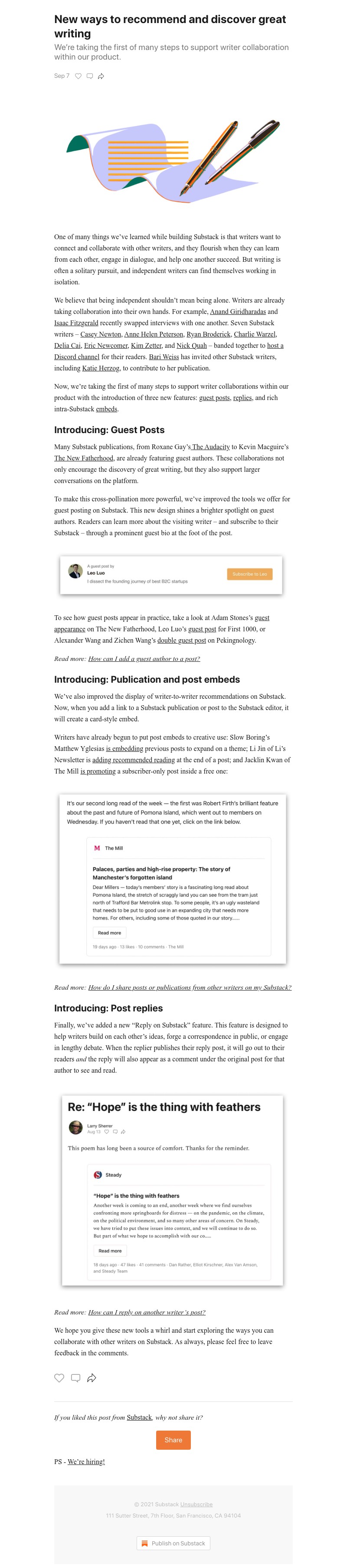 Substack - New ways to recommend and discover great writing
