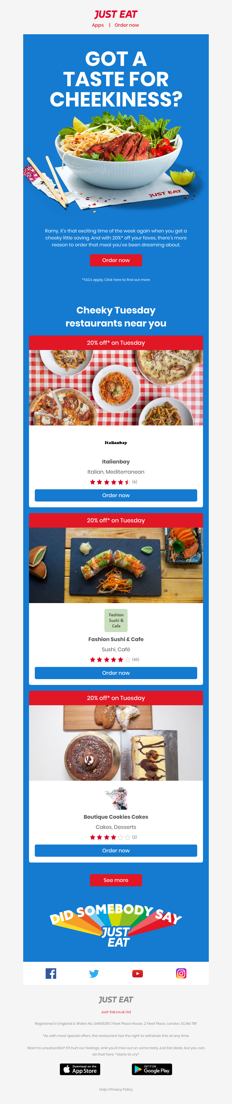 Just Eat - Ramy, we’ve got a little something for you 😊  