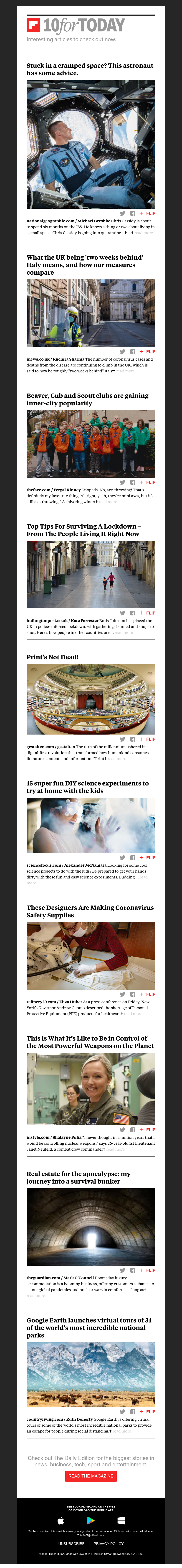 Flipboard - Astronaut's tips for self-isolation