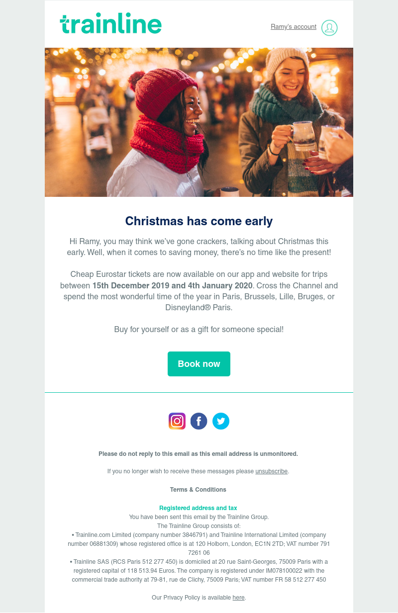 Trainline - Unwrap cheap Eurostar travel for December and January