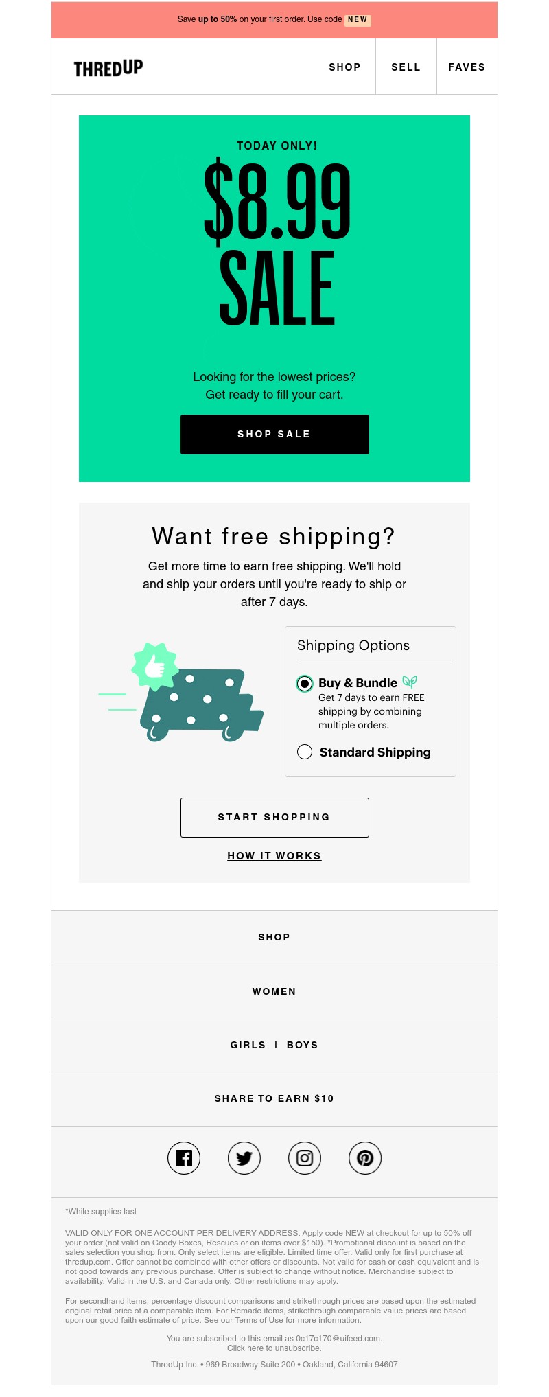 thredUP - Pst, there's a $8.99 sale going on! 😱