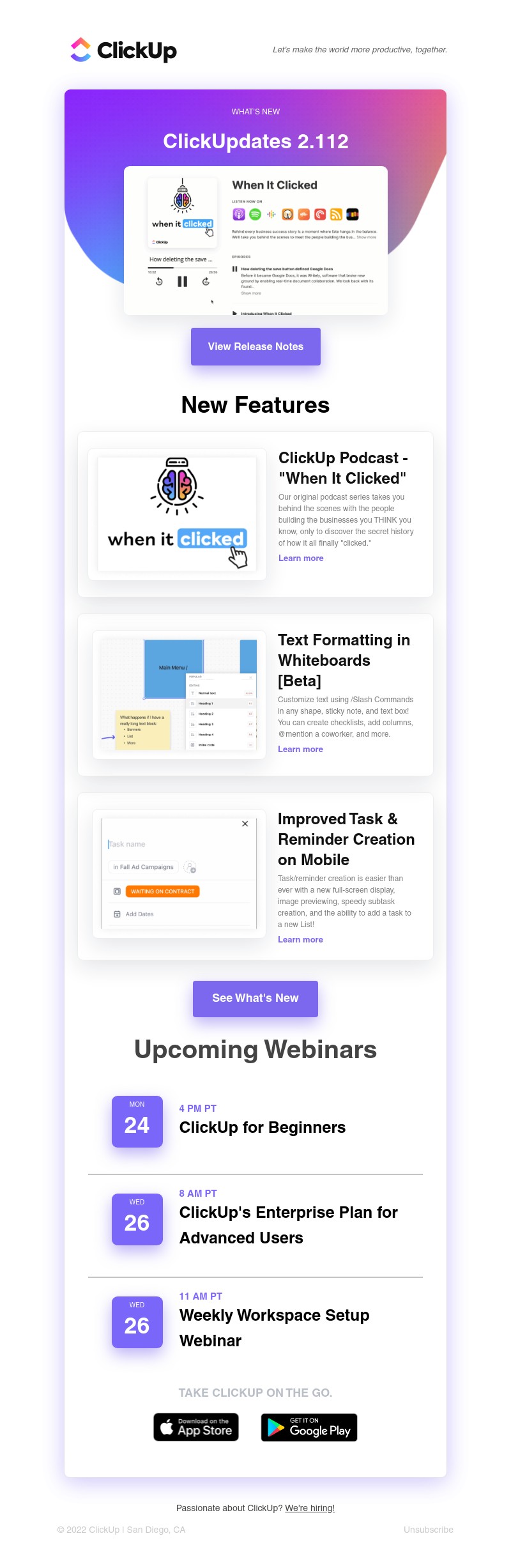 ClickUp - Whiteboard Text Formatting [Beta], Improved Task/Reminder Creation on Mobile, ➕ more!