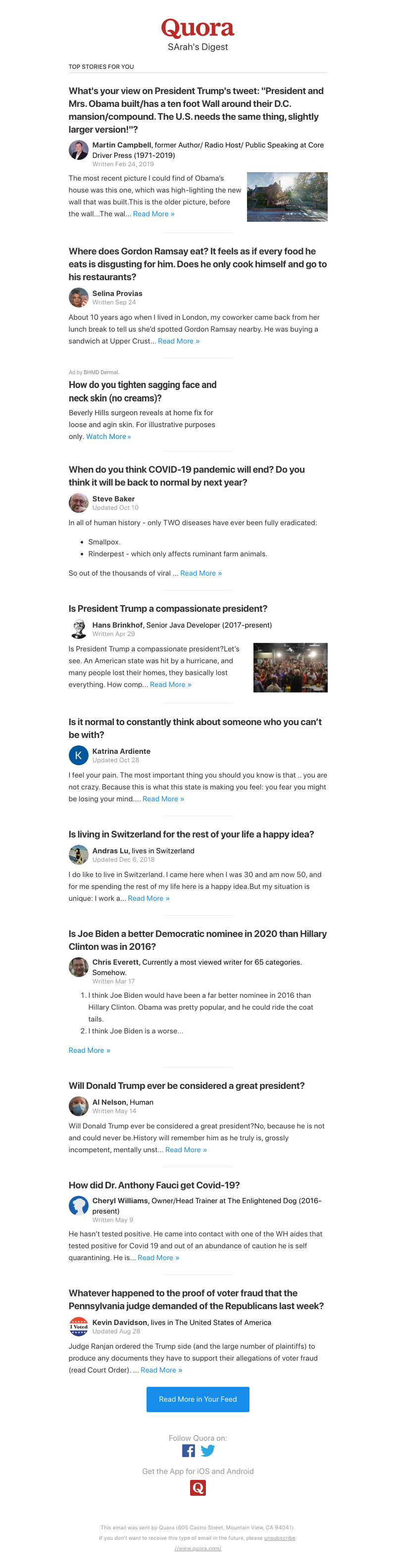 Quora - What's your view on President Trump's tweet: "President and Mrs. Obama built/has a te...?