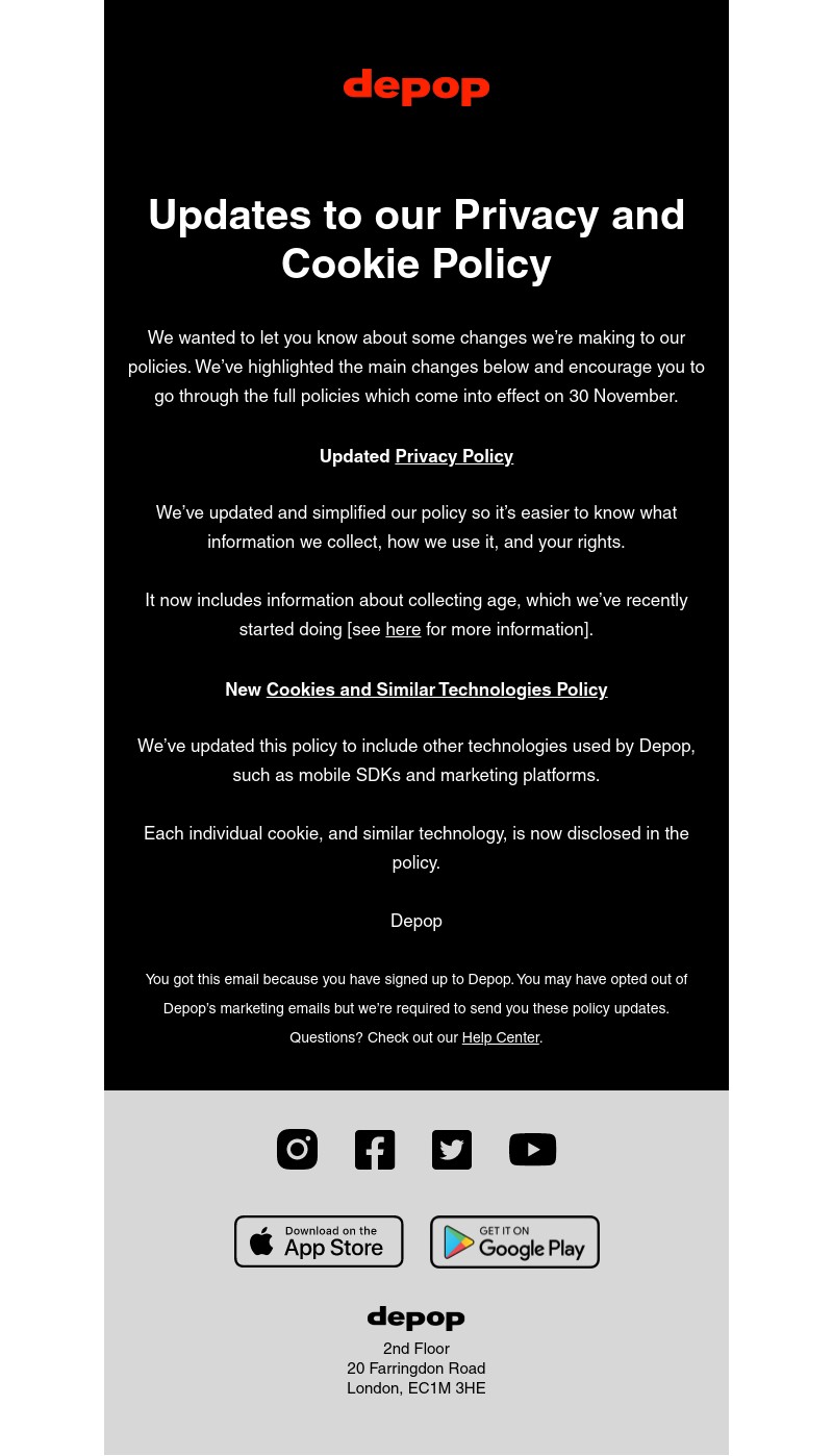 Depop - Updates to our Privacy and Cookie Policy
