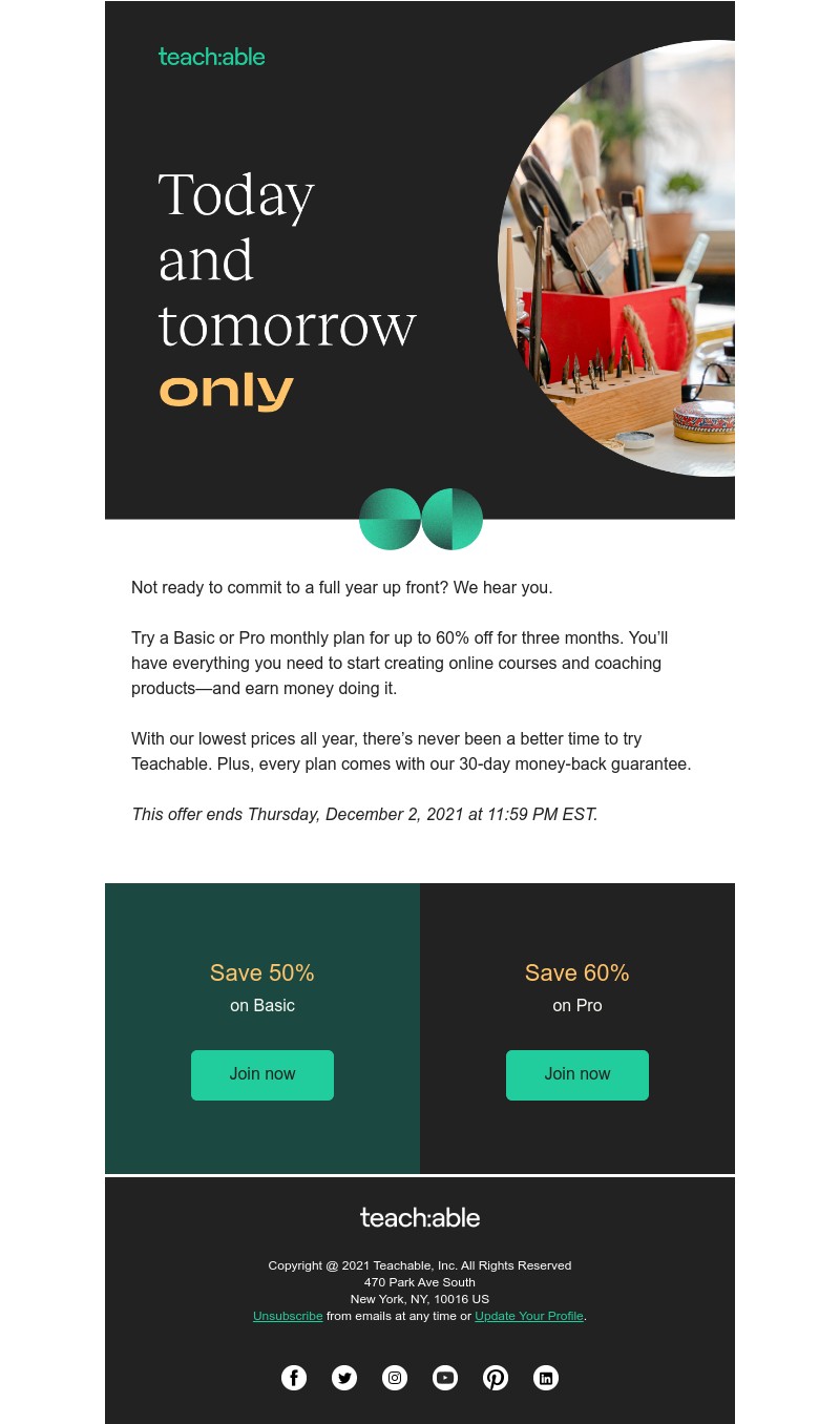 Teachable - We heard you: Try a monthly plan for up to 60% off