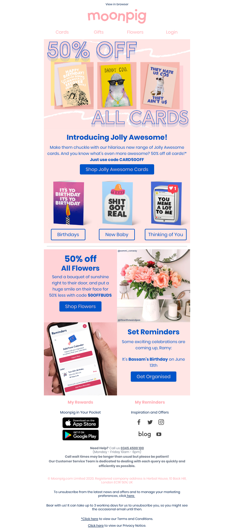 Moonpig - 50% off cards AND flowers 💌🌺