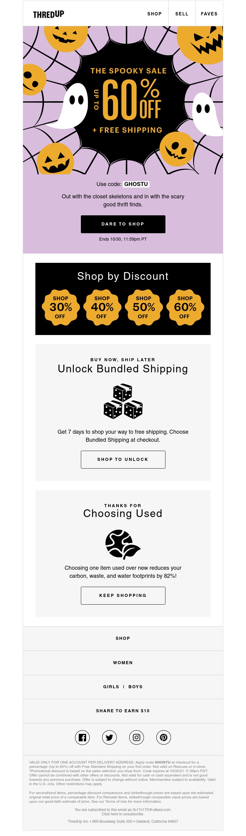 thredUP - Our treat 👻✨ Up to 60% off + free shipping