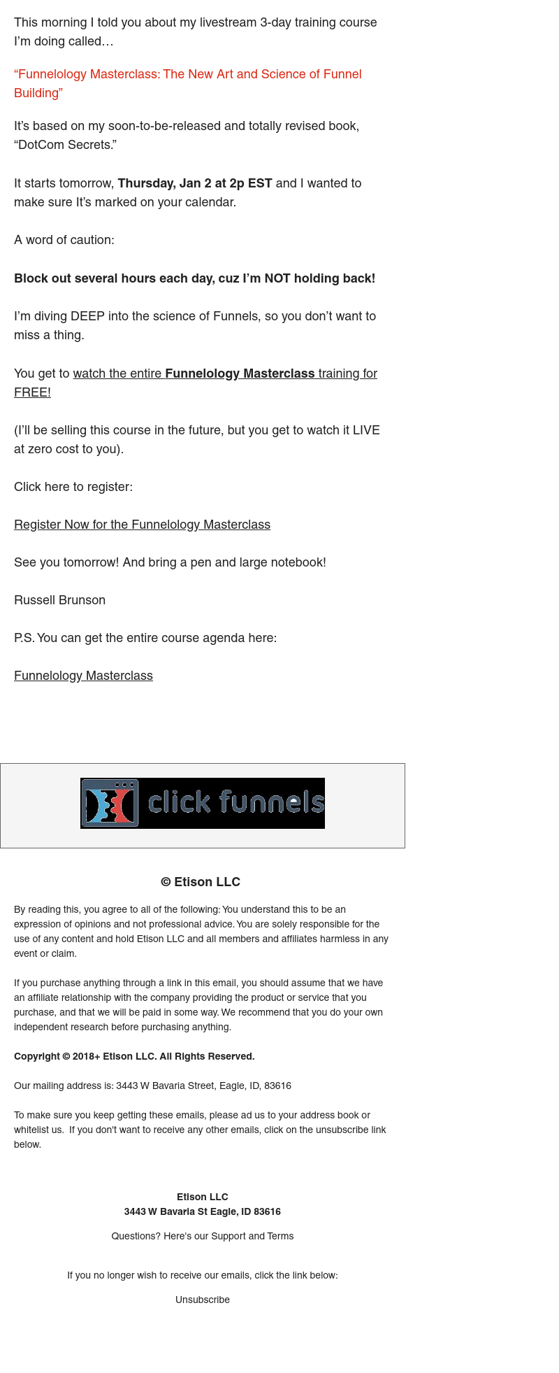 ClickFunnels - Are you psyched for the LIVE Funnelology course tomorrow?