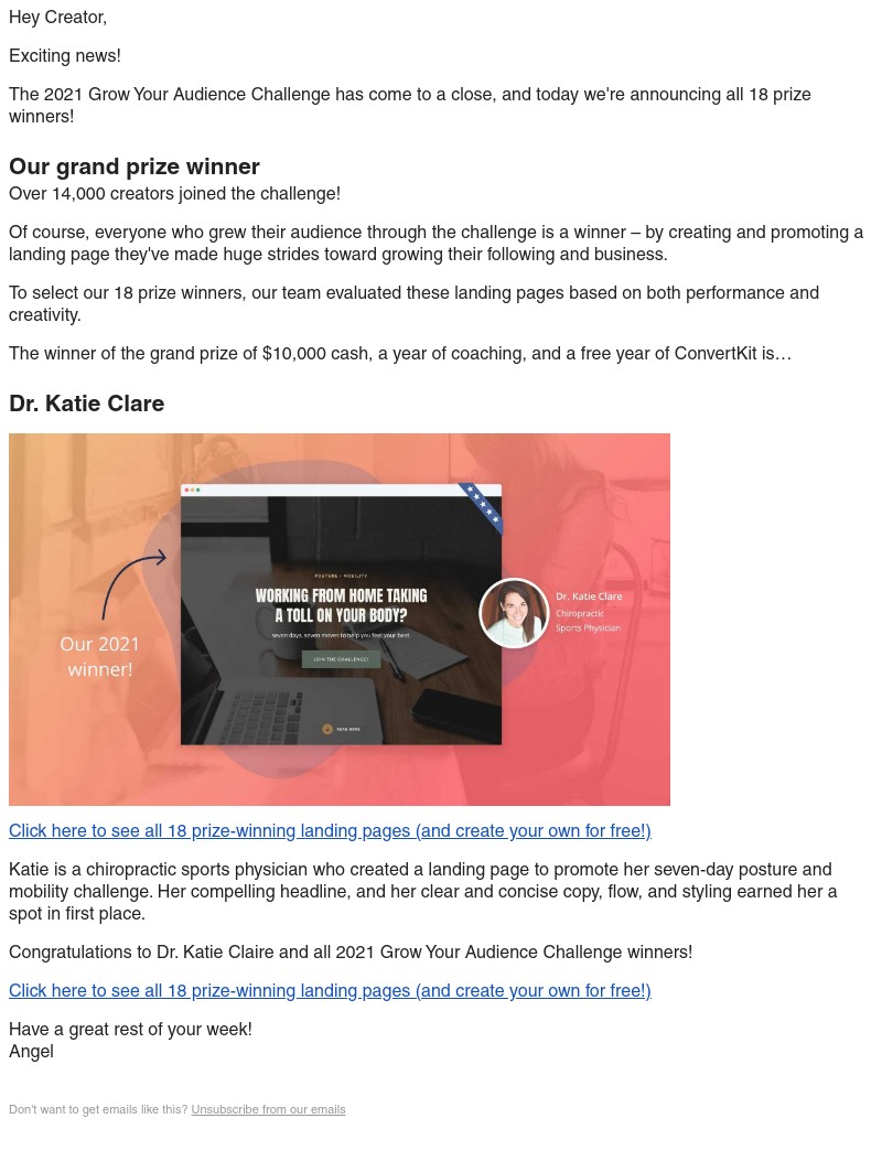 ConvertKit - The 2021 Grow Your Audience Challenge winners are...