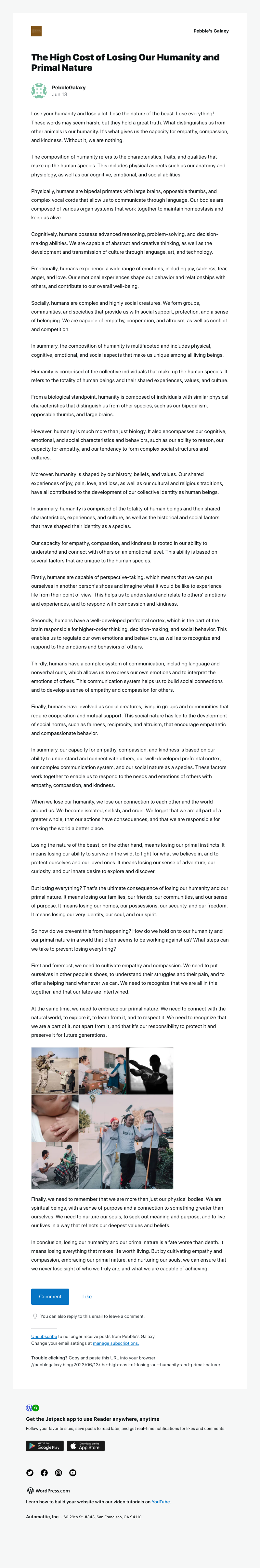 WordPress - [New post] The High Cost of Losing Our Humanity and Primal Nature