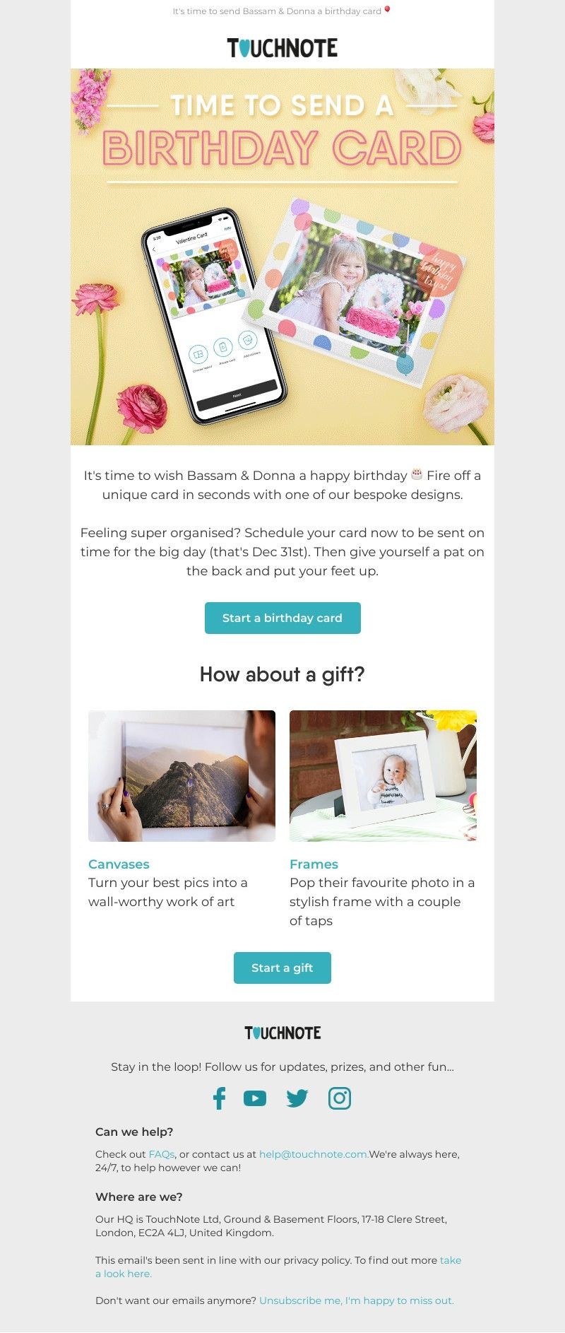 TouchNote - Your birthday reminder 🎉⏰