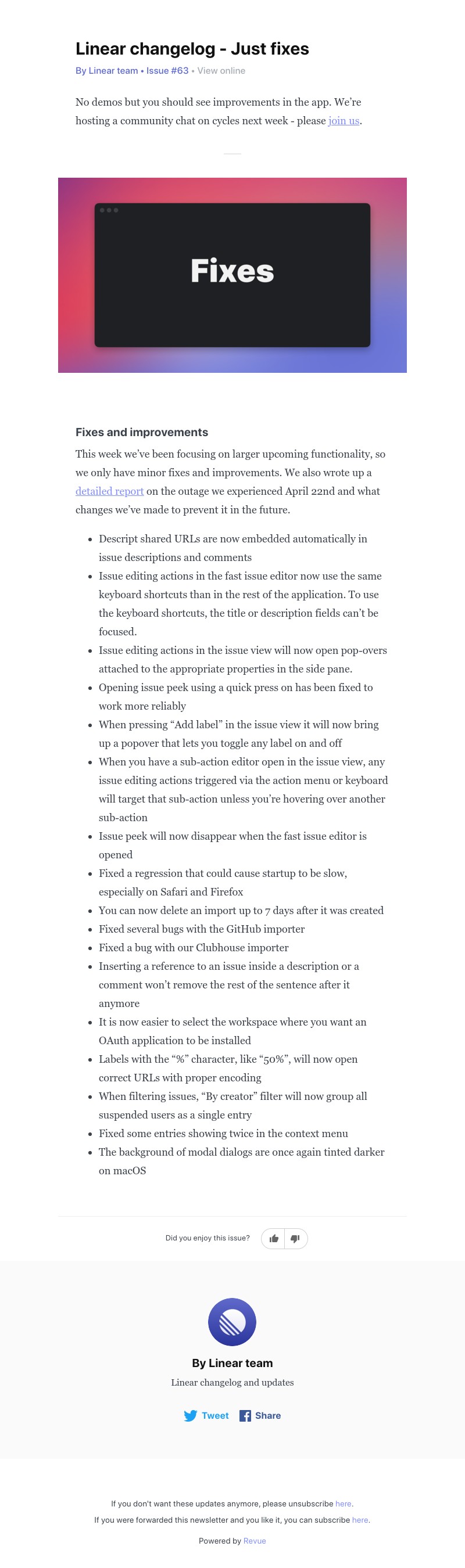 Linear - Linear changelog - Just fixes