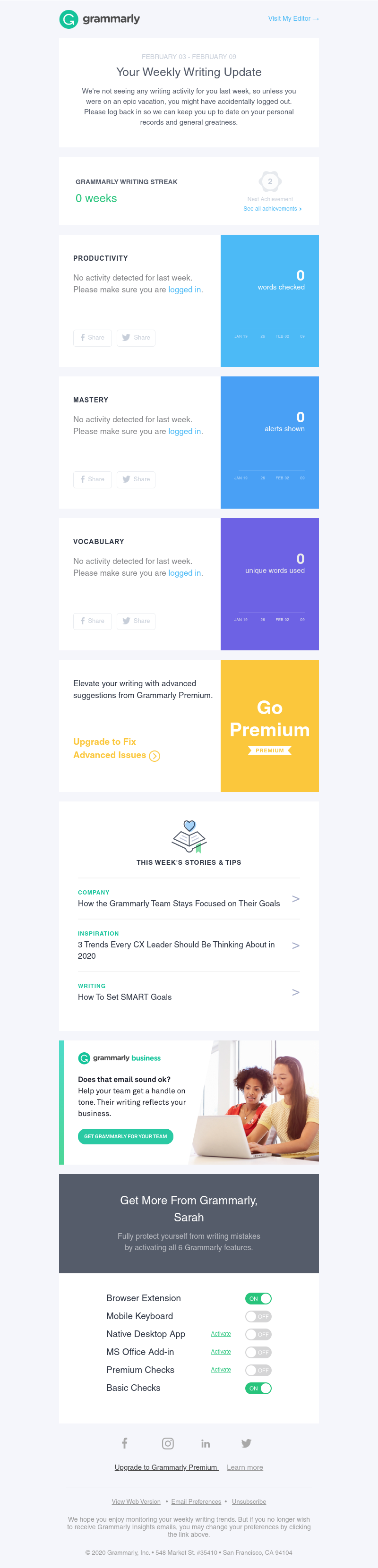 Grammarly - We want to send you stellar stats and awesome achievements!