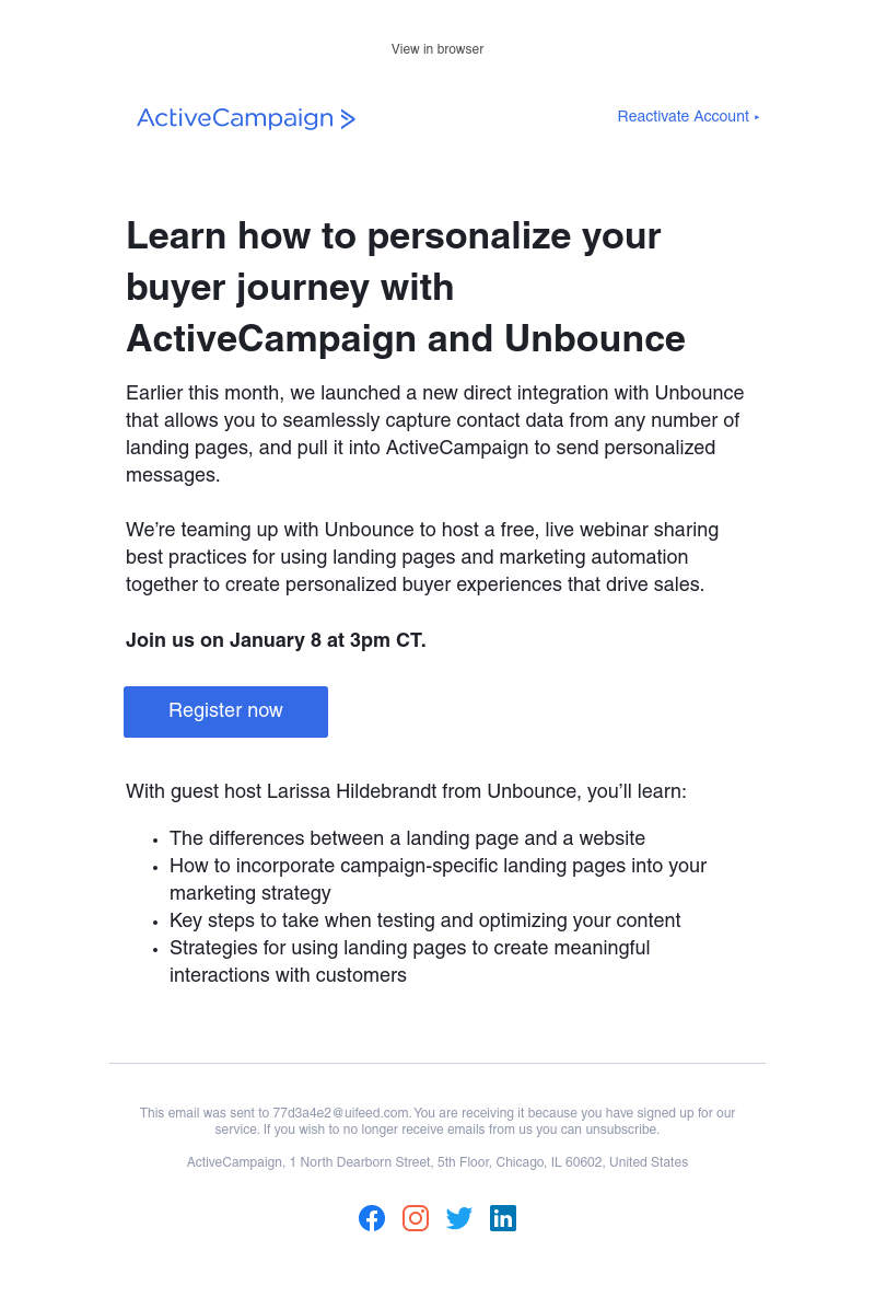  - You’re invited! Webinar: ActiveCampaign & Unbounce