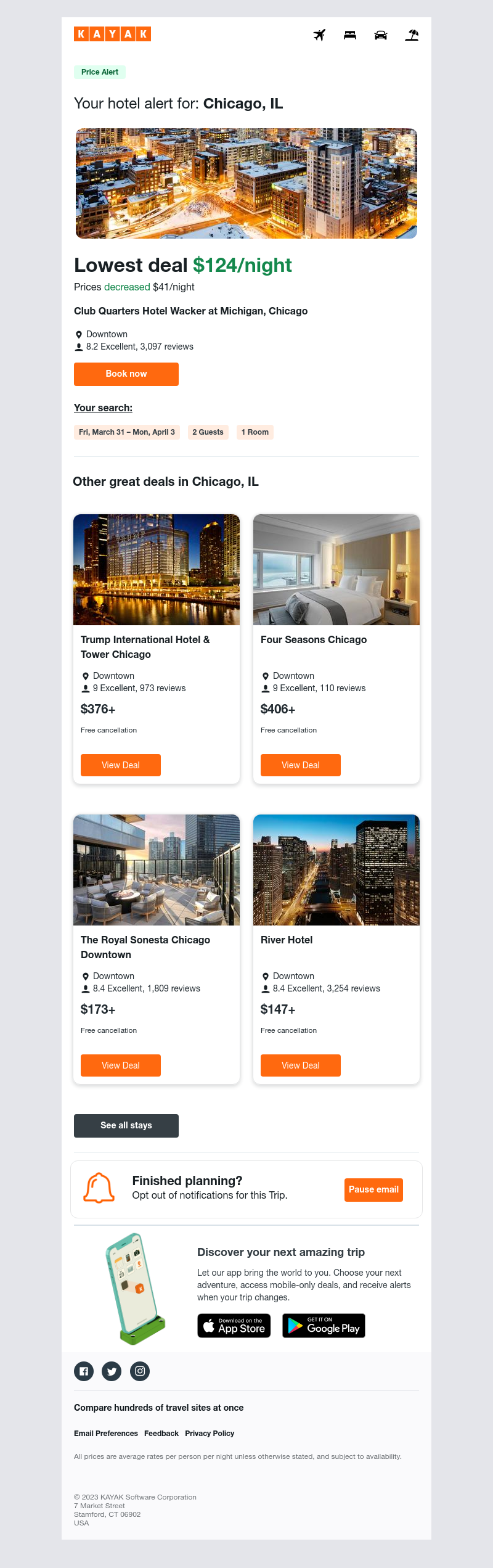 Kayak - Jackpot: Hotel prices dropped $41 in Chicago, IL!