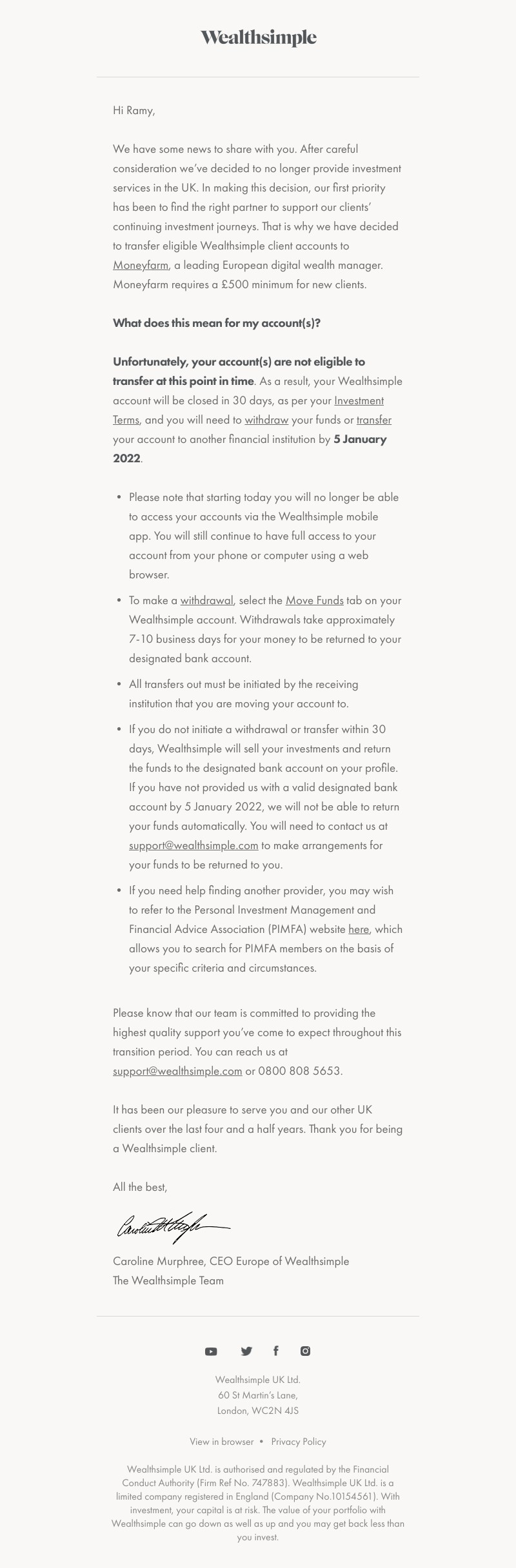 Wealthsimple - Important update about your Wealthsimple account