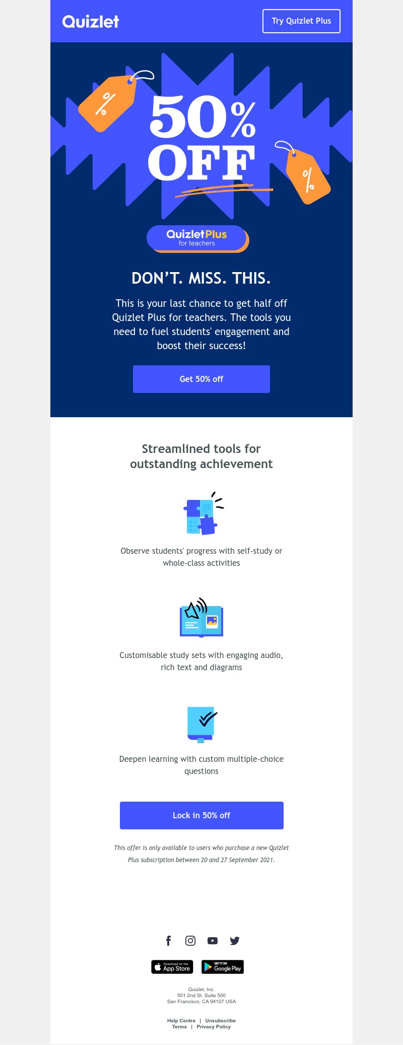 Quizlet - ⌛️Your last chance to get 50% off Quizlet Plus for teachers