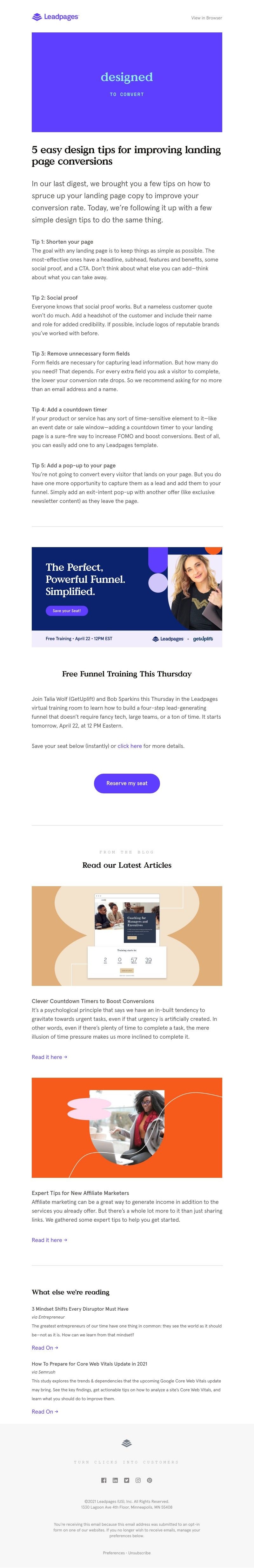 Leadpages - Follow-up: 5 easy ways to improve your landing page design today.