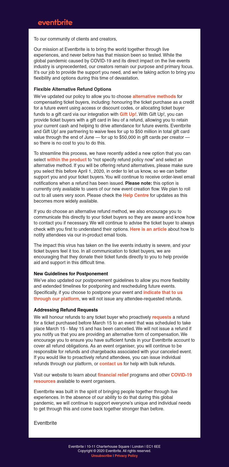 Eventbrite - Important Information About Refunds