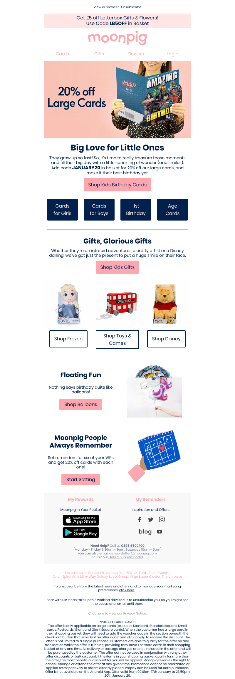 Moonpig - (surprise) 20% off large cards for kids! 🤪🎂