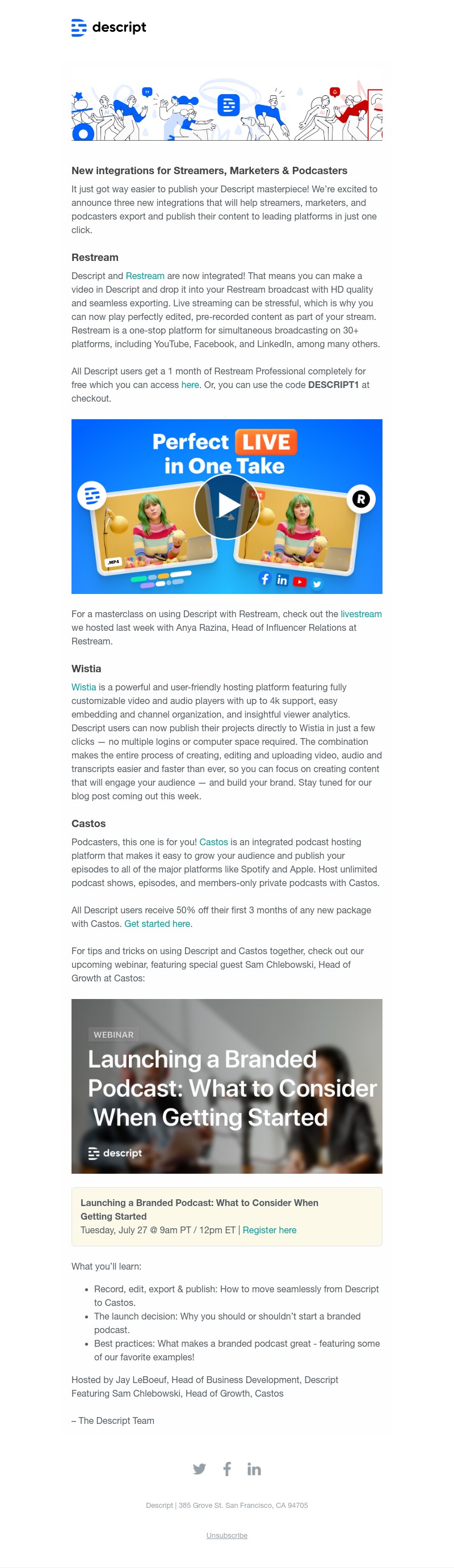 Descript - New Integrations for Streamers, Marketers, and Podcasters