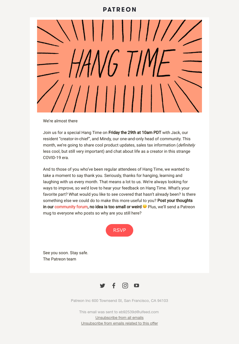 Patreon - RSVP now: Hang Time is less than a week away 🚨