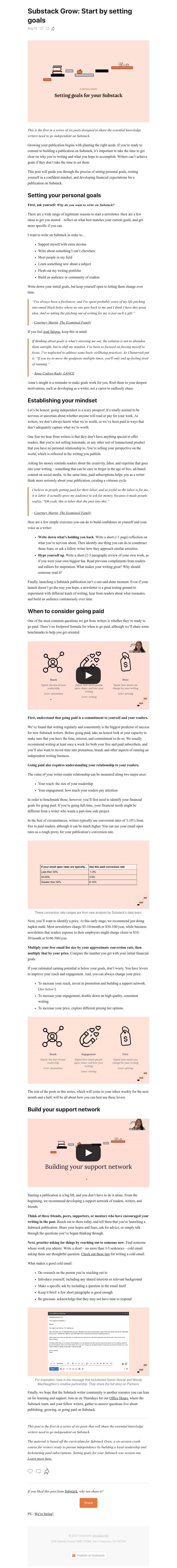 Substack - Substack Grow: Start by setting goals