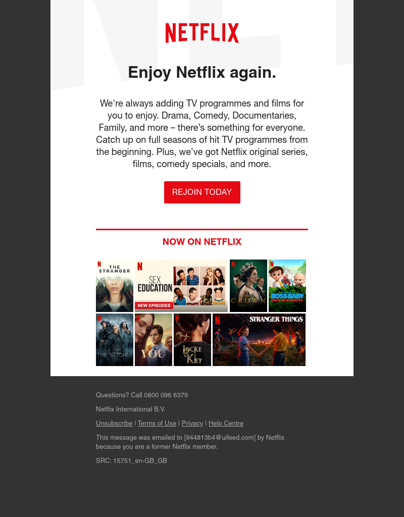 Netflix - Sarah, come back today.