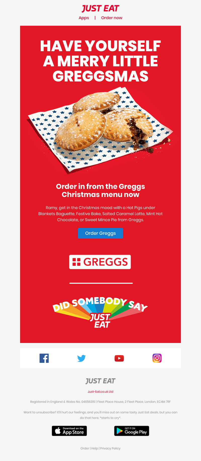 Just Eat - The Greggs Xmas menu is out now