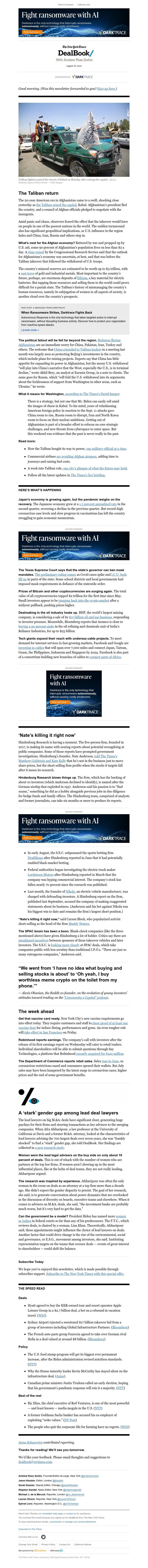 The New York Times - DealBook: The fallout from Afghanistan