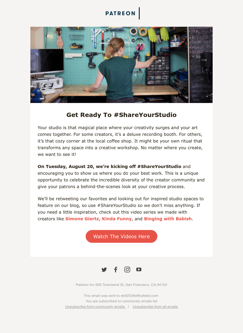 Patreon - #ShareYourStudio with us on August 20 📸