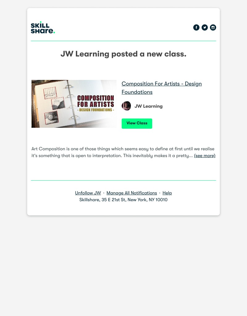 Skillshare - JW Learning posted a new class: "Composition For Artists - Design Foundations"